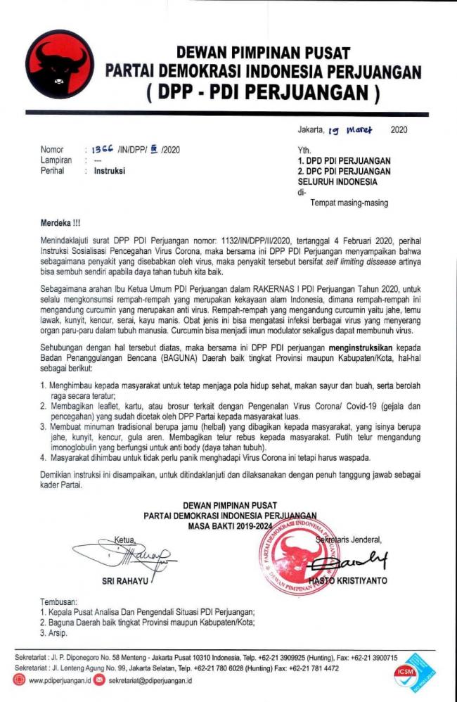 Dukung Upaya Pemerintah, H. Zukri Seluruh Kader PDI Perjuangan Gotong Royong Cegah Covid-19