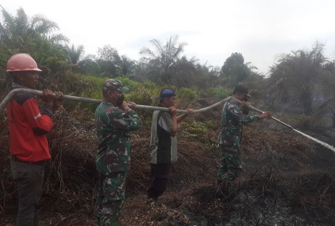 TNI Bersama Petugas Gabungan Padamkan Kebakaran Lahan di Kabupaten Rokan Hulu