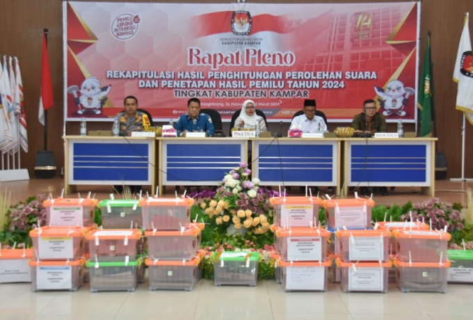 Pj Bupati Apresiasi Kampar Pertama Lakukan Rapat Pleno Rekapitulasi Hasil Perhitungan Suara di Riau
