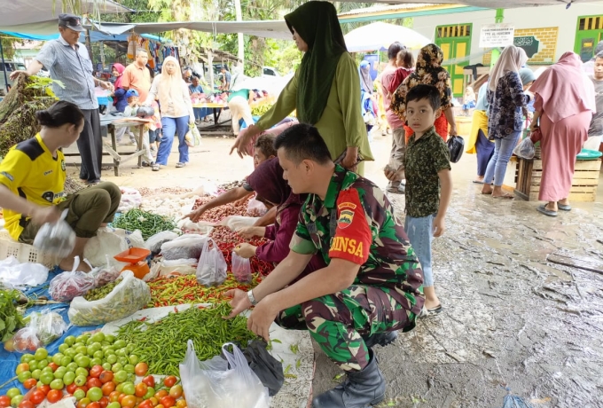 Menjaga Stabilitas Pasar, Babinsa Koramil 03/ Bunut Monitoring Harga Sembako di Pasar Tradisional 