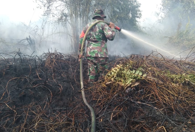 Babinsa Koramil 07/Kampar dan Tim Terpadu Lakukan Pendinginan Lokasi Lahan Desa Rimbo Panjang