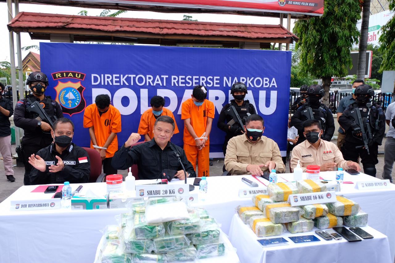 Polda Riau Kembali Gulung Sindikat Narkoba, 5 Pelaku Diringkus Bersama 36 Kg Sabu