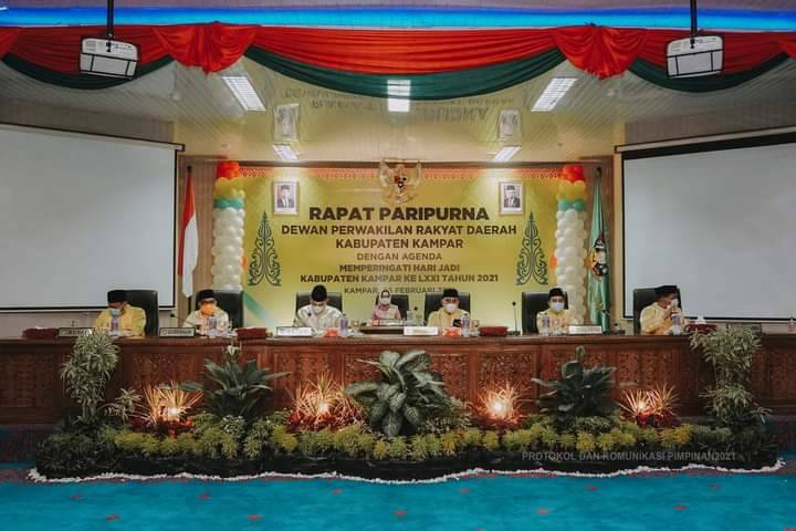 DPRD Kabupaten Kampar Gelar Sidang Paripurna Istimewa Sambut HUT Kampar Ke 71 Tahun 2021