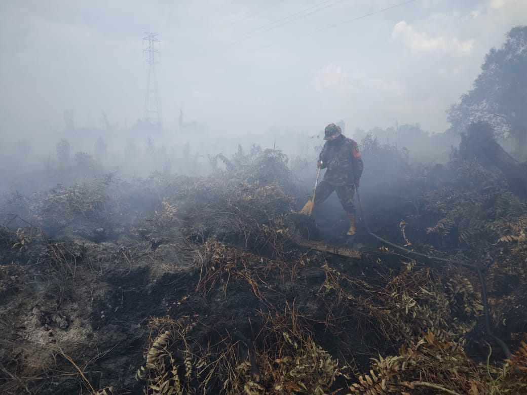 Babinsa Koramil 07/Kampar Berjibaku Bantu Padamkan Karhutlah