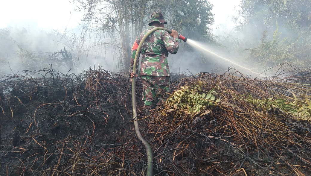 Babinsa Koramil 07/Kampar dan Tim Terpadu Lakukan Pendinginan Lokasi Lahan Desa Rimbo Panjang