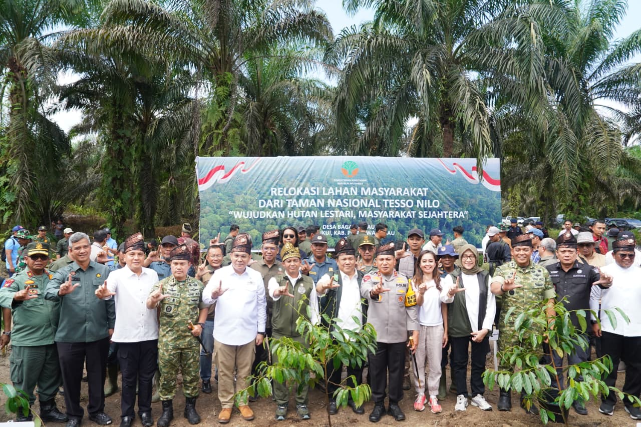 Penumbangan Sawit Disaksikan Menhut, Gubernur, Kapolda, Pangdam XIX, dan Kajati Riau, di Tesso Nilo