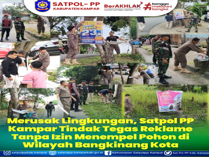 Rusak Lingkungan dan Keindahan, Satpol PP Kampar Tertibkan Spanduk dan Baliho di Pepohonan