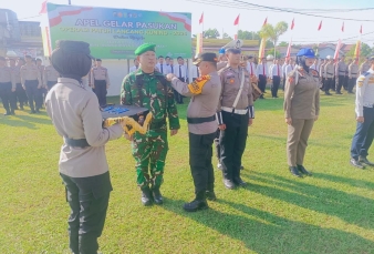 Wakili Dandim, Pabung Pelalawan Hadiri Apel Gelar Pasukan Lancang Kuning 2025 di Polres Pelalawan